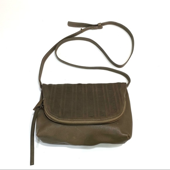 Baske California Taupe Brown Medium Leather Foldover Crossbody Bag Made in USA - Picture 1 of 13